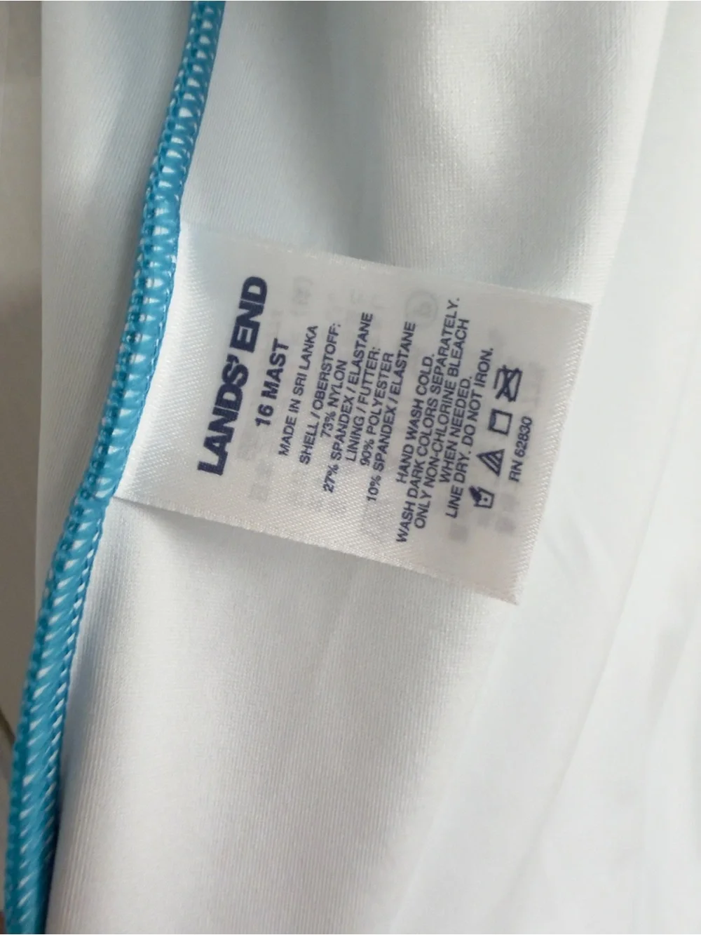 Lands’ End Tugless Mastectomy One Piece Swimsuit Blue Chlorine Resistant 16 NWT